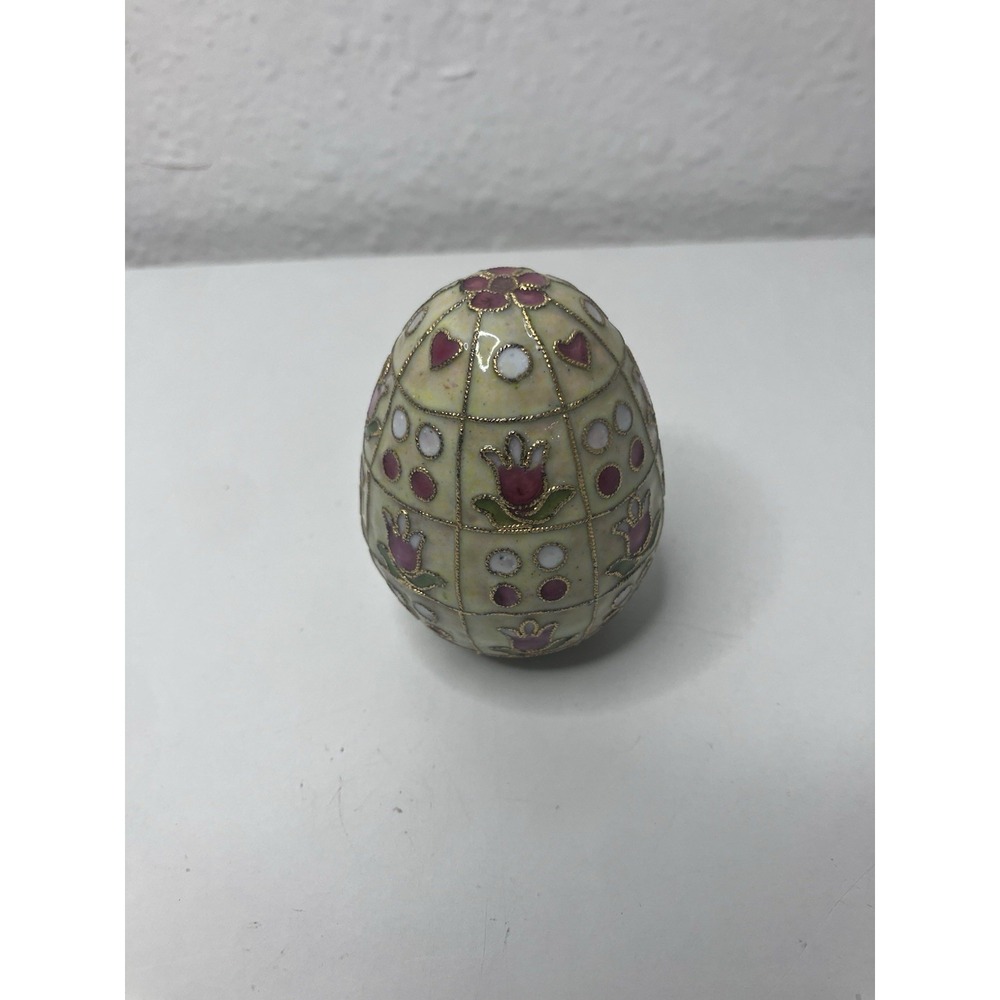 Vintage Chinese Cloisonné Decorative Floral Egg Pink Green 2.25"